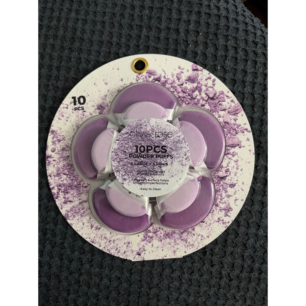 Olivia Rose 10 Piece Powder Puffs Set 5‎ Large 5 Mini Purple Makeup Applicators
